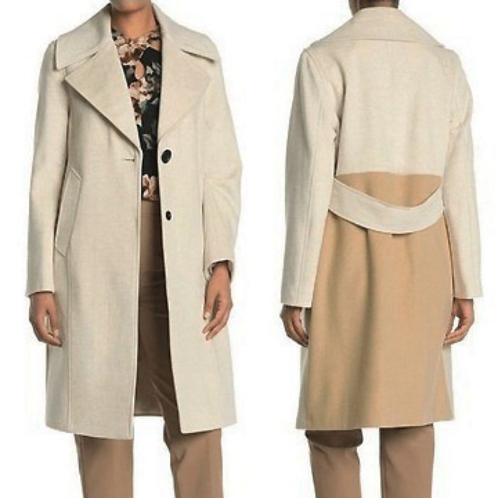 New Derek Lam Colorblock Wool Blend Coat Oatmeal 10, M $525